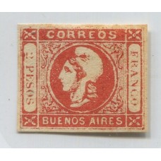 ARGENTINA 1859 GJ 18 CABECITA DE $ 2 ROJO ESTAMPILLA NUEVA, RARO Y MUY BUEN EJEMPLAR U$ 420